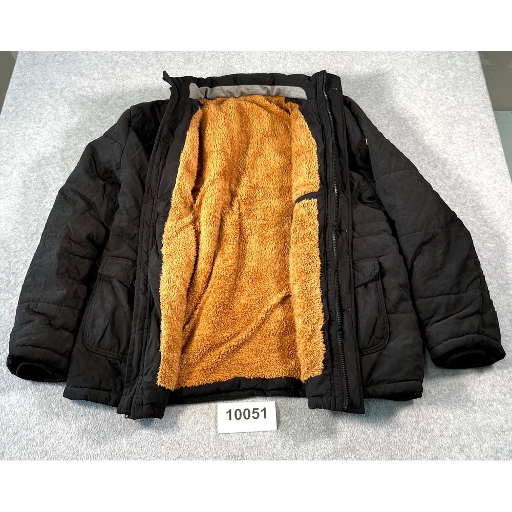 Tanming Jacket Men's XL Black Fleece Lined Pockets Funnel Neck Button Inside Zip